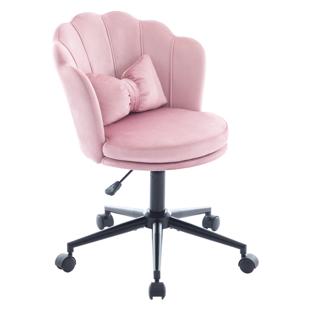 Sedia girevole regolabile in altezza con cuscino lombare in velluto rosa