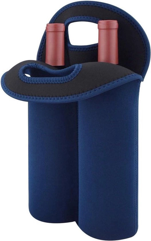 Porta vino e termos - 2-fles porta vino - portasommelier - due bottiglie acqua e birra - borsa isolata neoprene per viaggi con maniglia di trasporto sicura - blu.