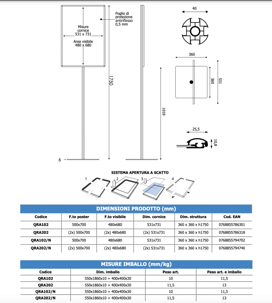 Porta Comunicazioni con cornice 50 x 70 linea Q System - Bifacciale