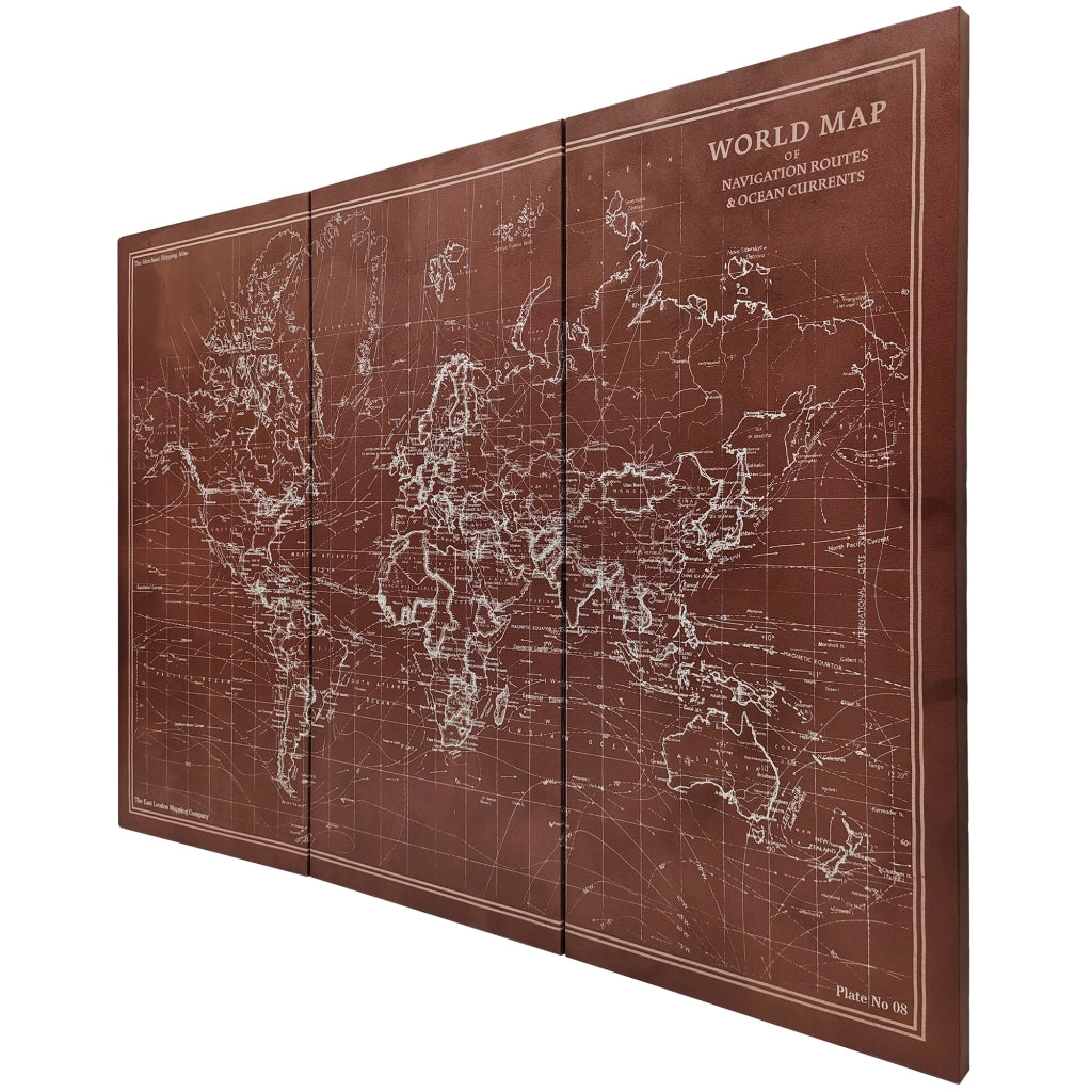 Quadro Triptico Mappamondo Vintage ¨C Zephmum ¨C 120x60 cm Marrone Legno