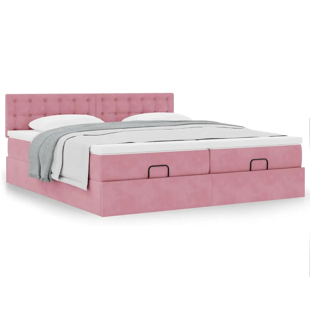 Struttura Letto Pouf con Materassi Rosa 160x200 cm Velluto 3312109