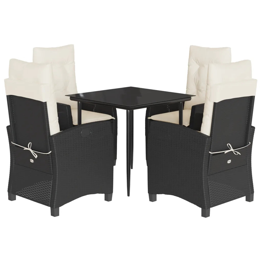 Set da Pranzo da Giardino 5 pz Nero con Cuscini in Polyrattan