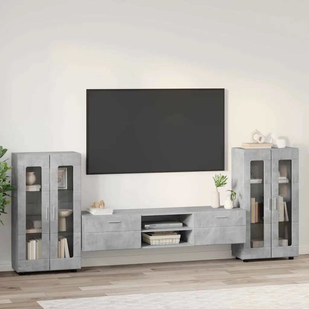 Set mobile TV con porta FLORIN Grigio cemento Legno multistrato