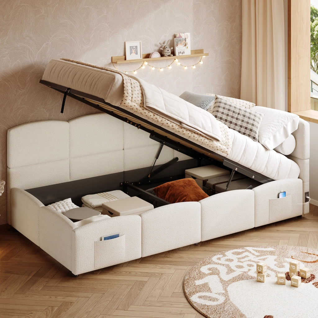 LETTO Contenitore 90x200 cm Bouclé Beige