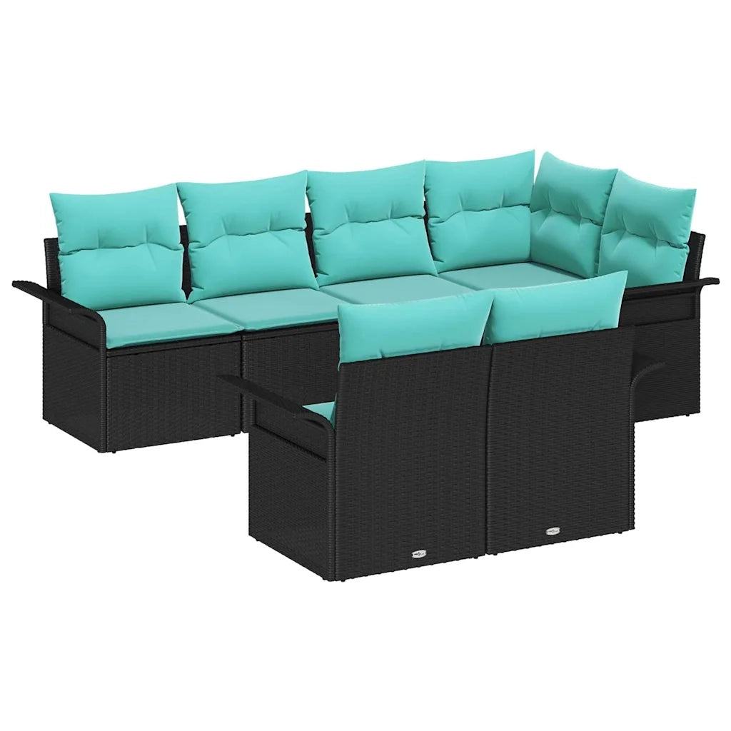 Set Divano da Giardino con cuscino 7 pcs Nero Poly Rattan 3354075