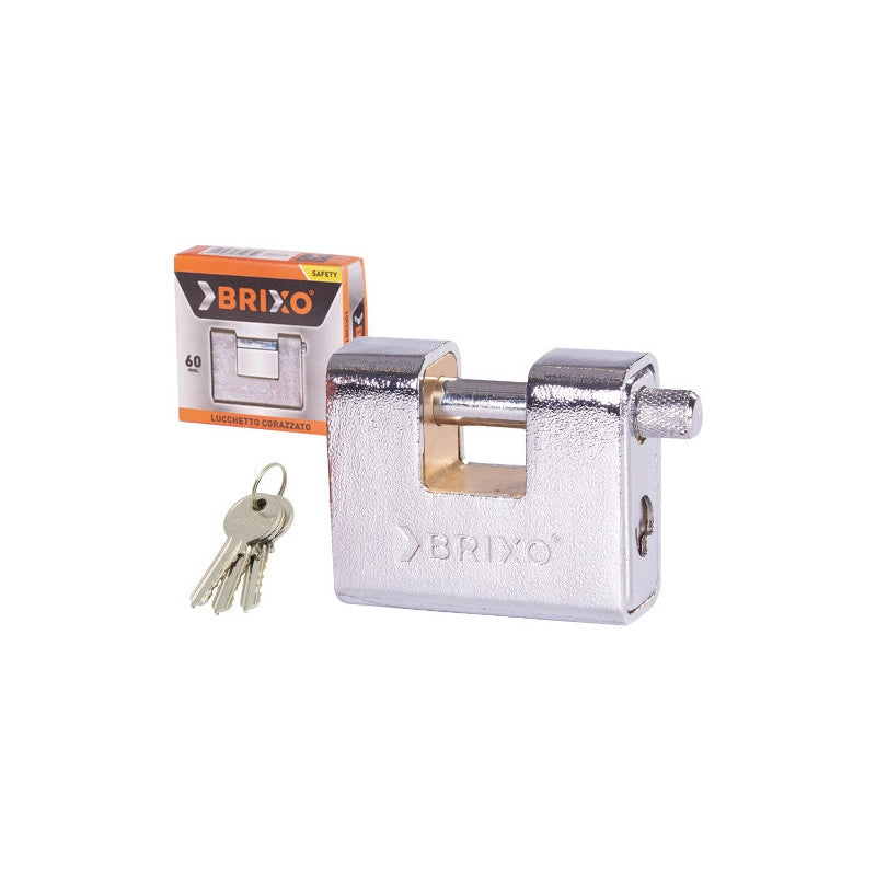 Lucchetto corazzato 80 mm ottone/acciaio antiscasso 3 chiavi - Brixo Top