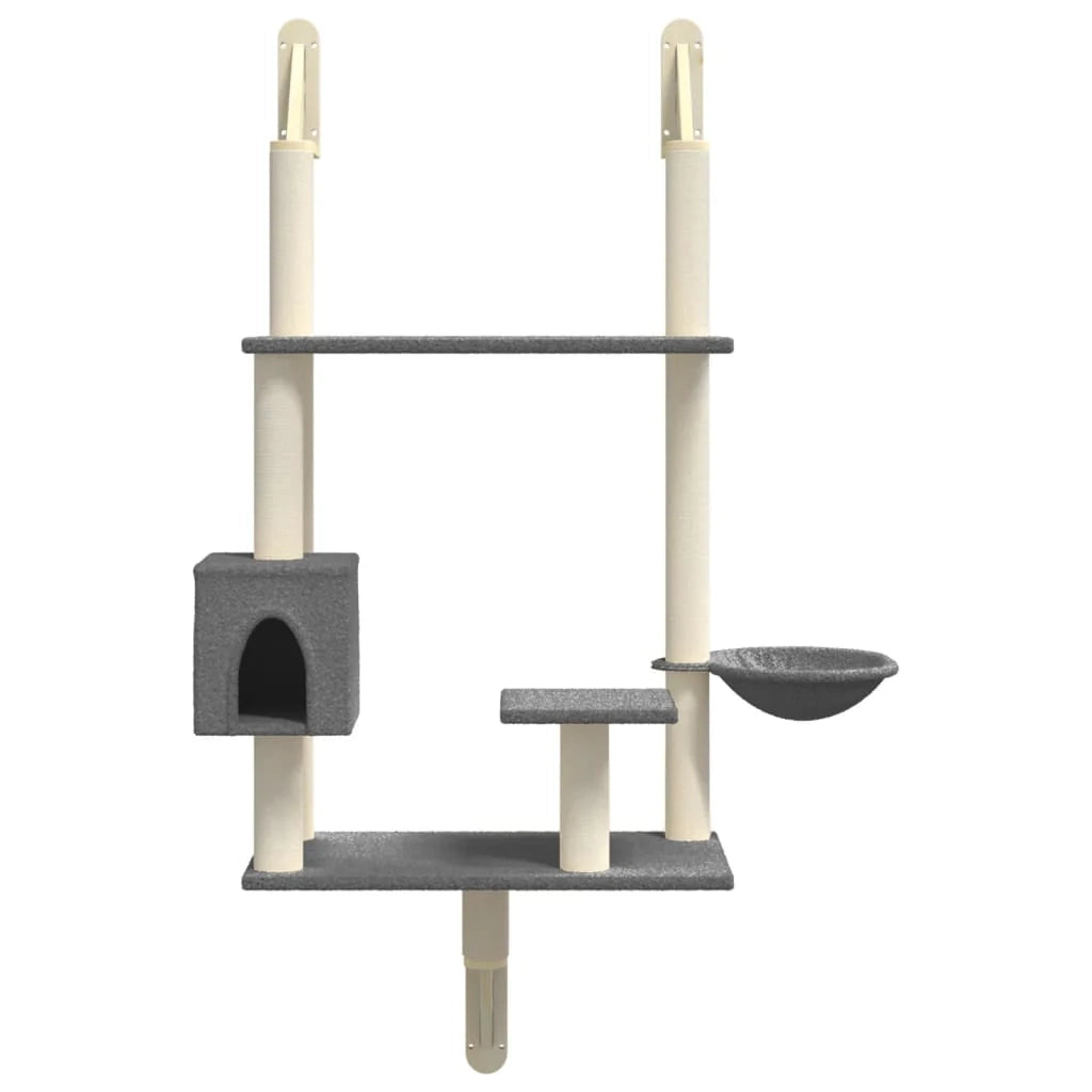 Tiragraffi per gatti Mobili per arrampicata su torre Raschietto per gatti Piattaforma da arrampicata da parete con tiragraffi scuro 153 cm grigio 02_0022781