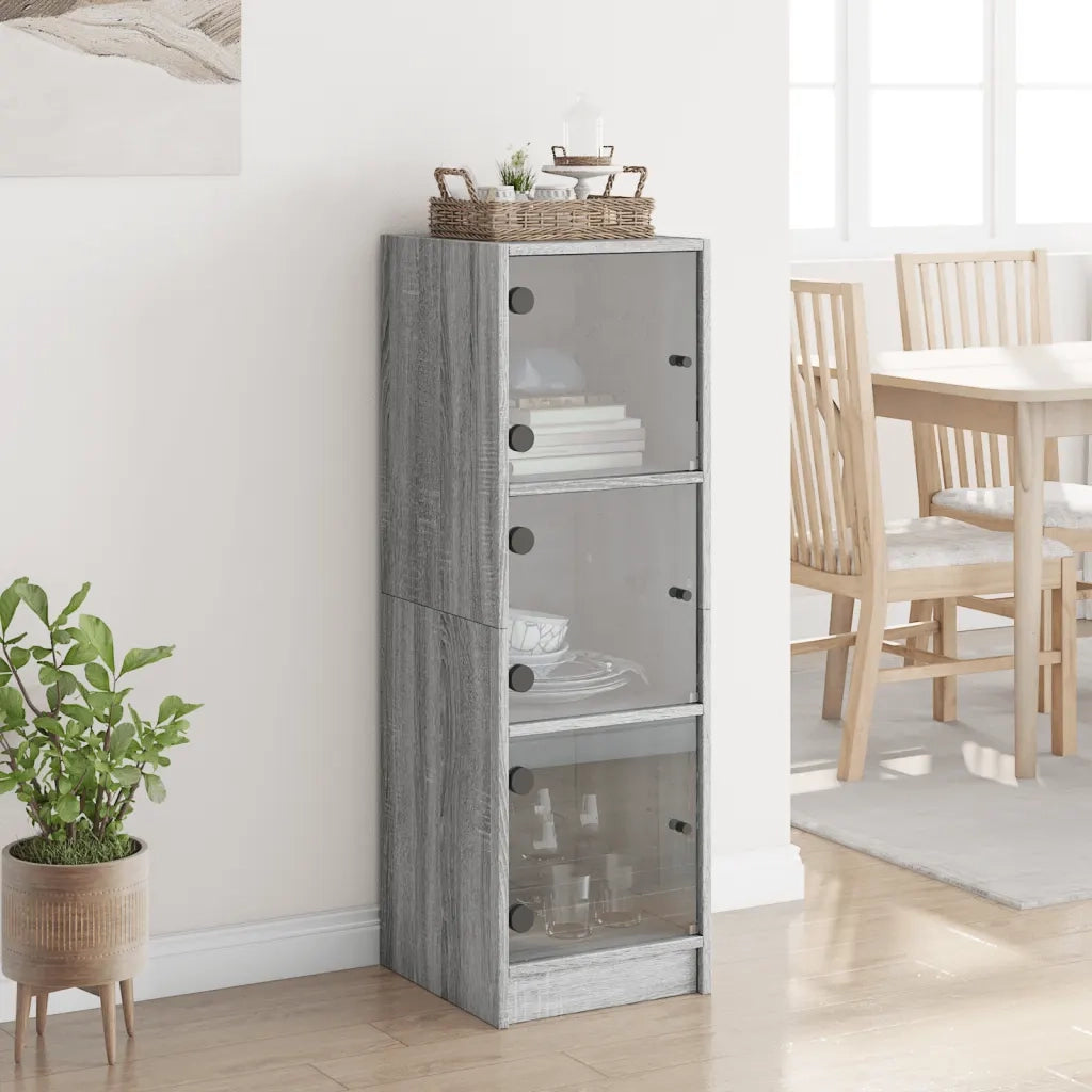 Credenza | Madia | Buffet da pranzo | Armadio da pranzo con Ante in Vetro Grigio Sonoma 35x37x109 cm