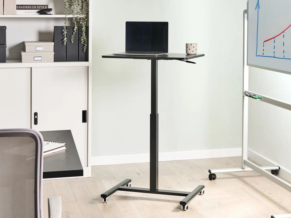 Scrivania mobile regolabile manualmente per laptop ufficio moderno 65 x 48 cm Struttura in acciaio nero