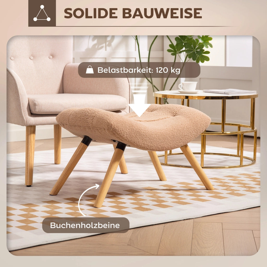Pouf imbottito con rivestimento velluto e gambe in legno ¨C zephmum ¨C marrone