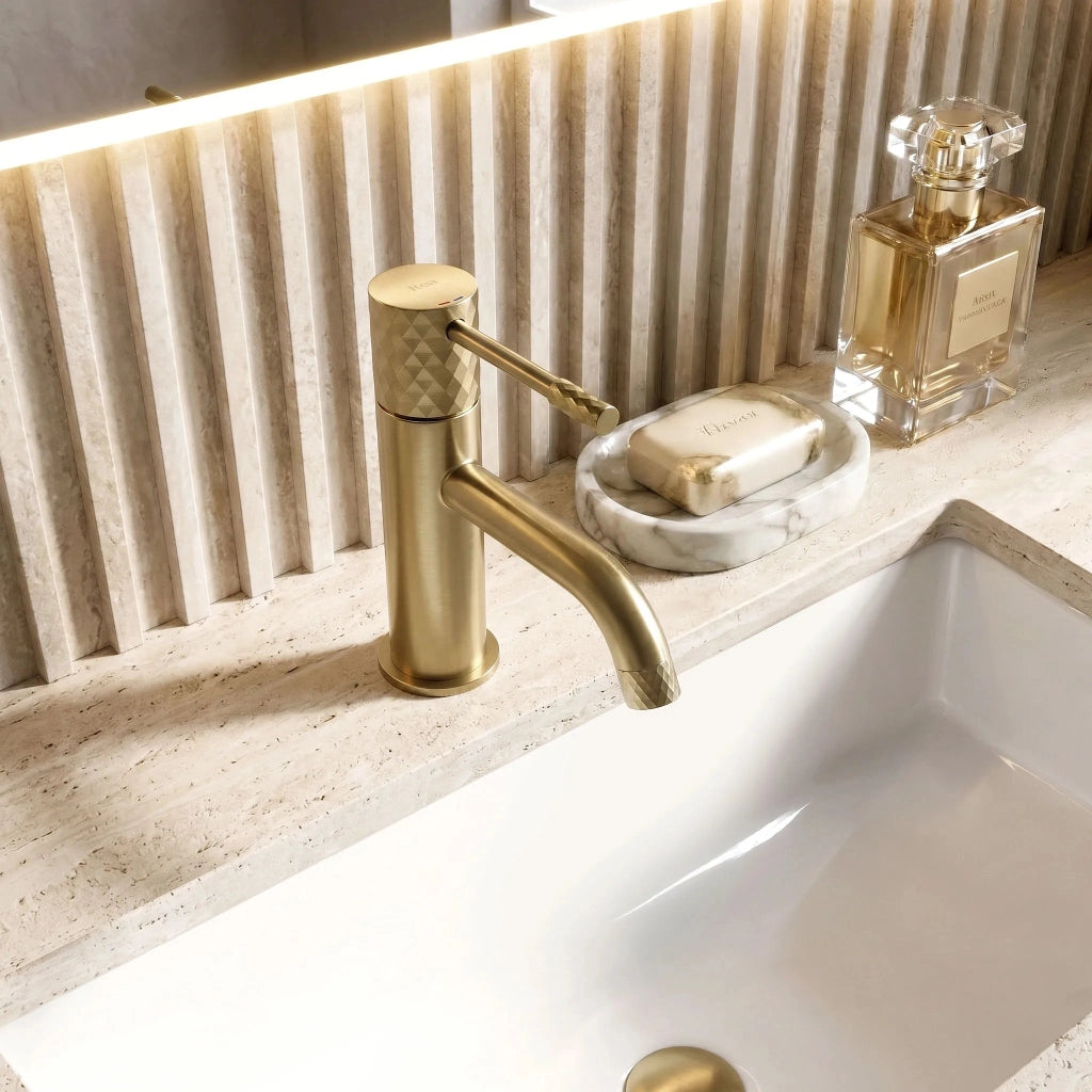 Rubinetto Da Lavabo Rea Lungo Diamond Brush Gold