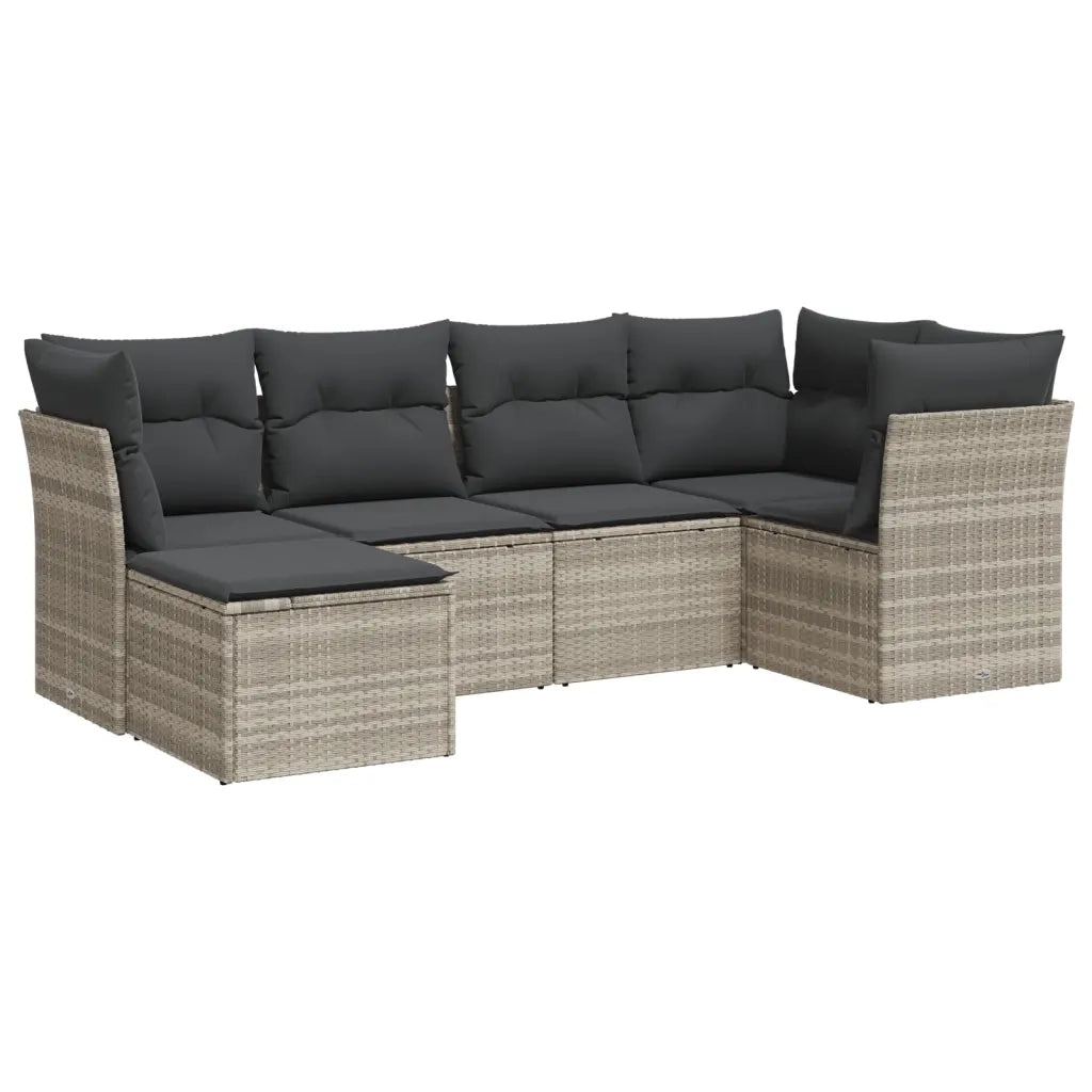 Set Divano da Giardino 6pz con Cuscini Grigio Chiaro Polyrattan