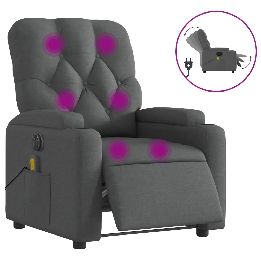Poltrona | Sedia Relax Reclinabile Massaggio Elettrica Grigio Scuro Tessuto