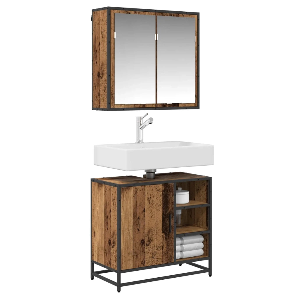 Set di mobili per il bagno con lo scaffale 2 pcs Legno vecchio