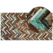 Tappeto marrone beige blu patchwork 80 x 150 cm in Pelle Bovina Artigianale soggiorno camera da letto