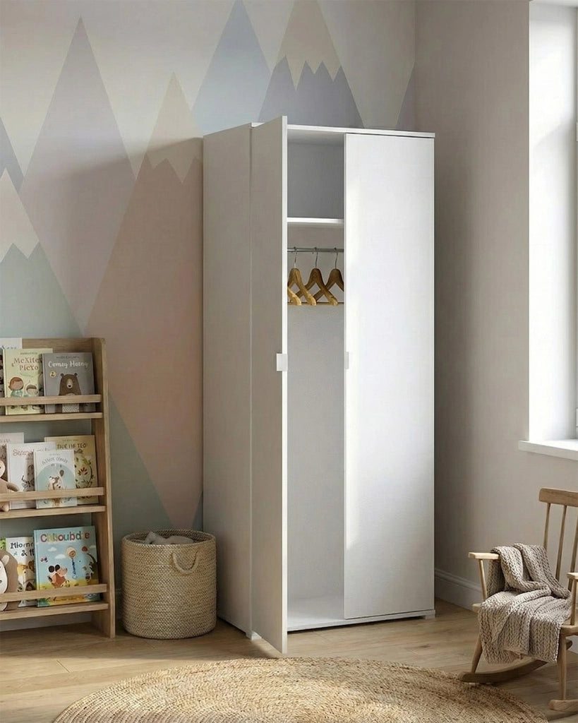 Armadio Monstera - Guardaroba moderno - 2 anta - Struttura bianca - 1 ripiano incluso - 80 x 52 x 177 cm_