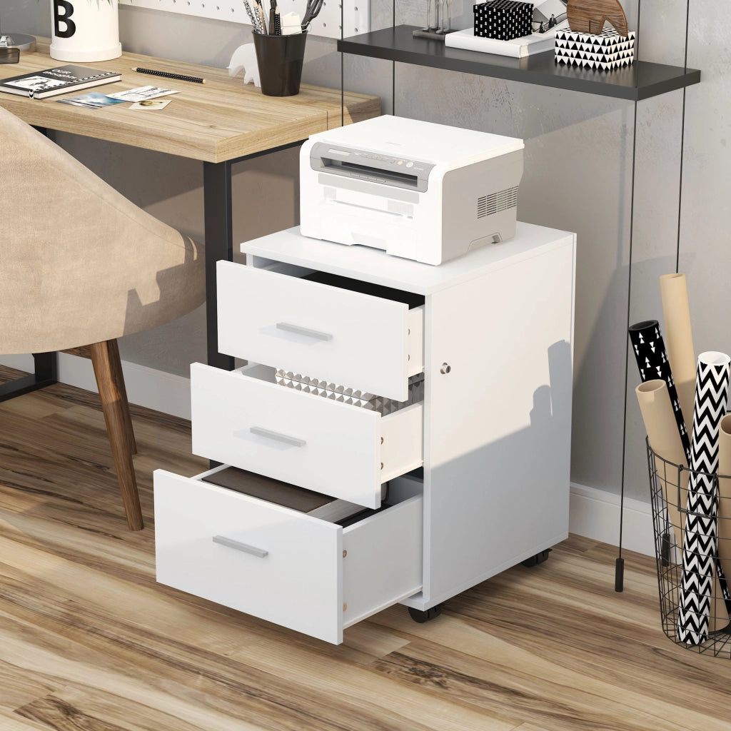 Cassettiera ufficio con serratura e rotelle ¨C Xylo ¨C 3 cassetti 40x40x61,5 cm bianco