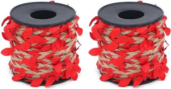 Due pezzi di corda di juta con foglio 33 piedi di filo con manico per decorazione di casa e giardino per matrimoni - rosso
