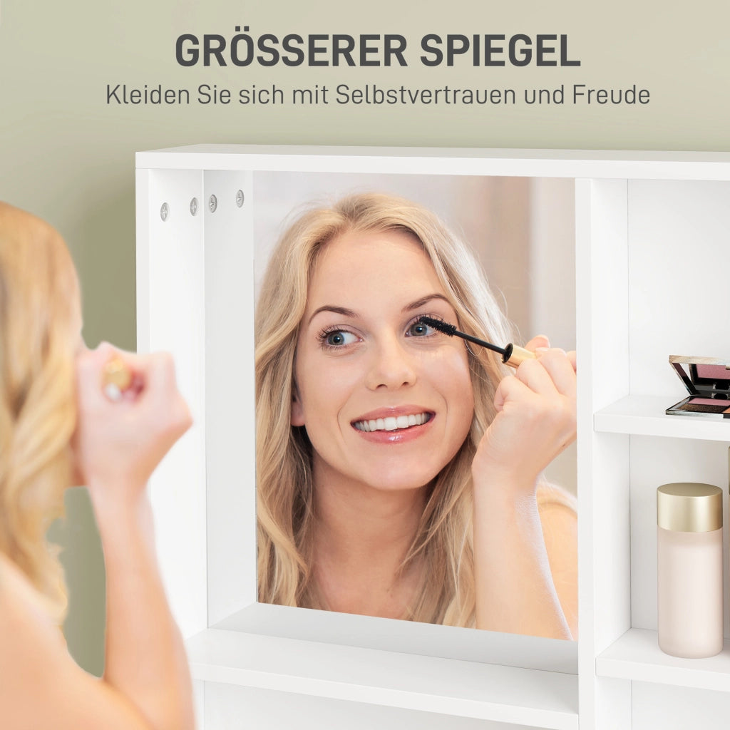 Scrivania trucco con specchio, cassetto e ripiani laterali ¨C zephmum ¨C bianco