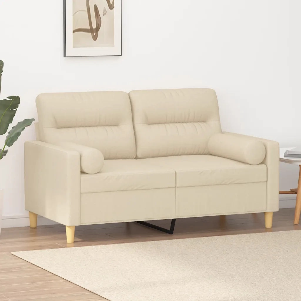 Divano a 2 Posti con Cuscini-Sofa 2 Posti con Cuscini Crema 120 cm in Tessuto 736403