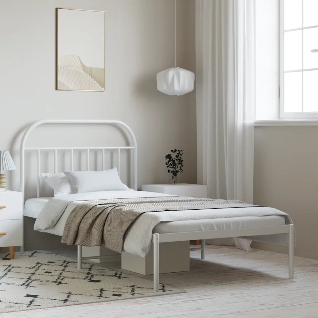 Letto singolo | Letto per adulti | Giroletto con Testiera Metallo Bianco 100x200 cm