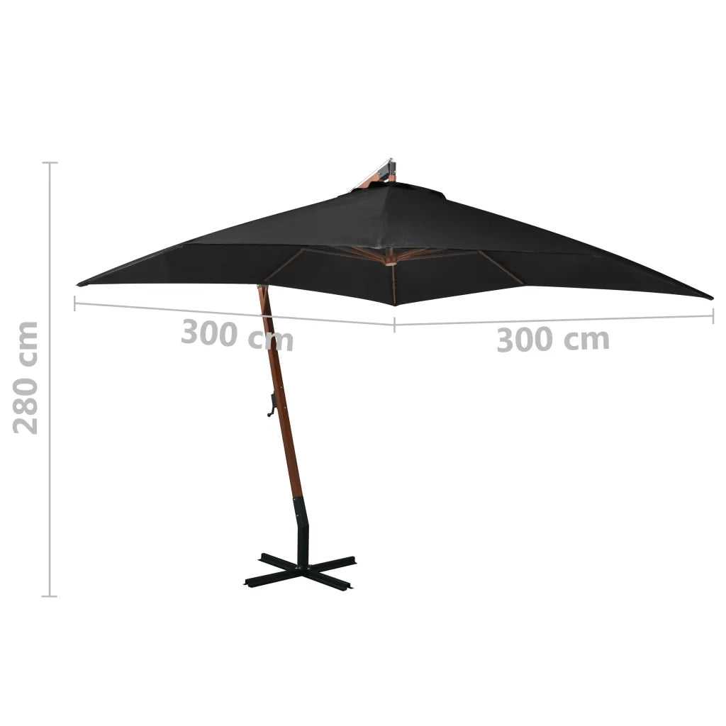 Ombrellone a Sbalzo Nero 3x3 m Palo in Abete Massello 313778