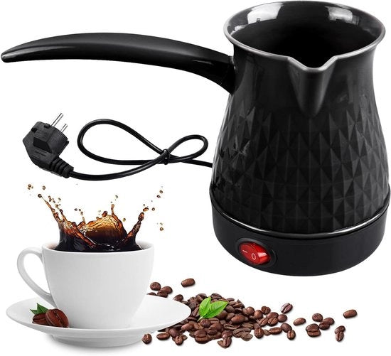 Macchina per caffè in induzione 500 ml per caffettiera per turco, caffettiera per camping, caffettiera elettrica per caffè e tè, con beccuccio per latte e per espresso (nero)