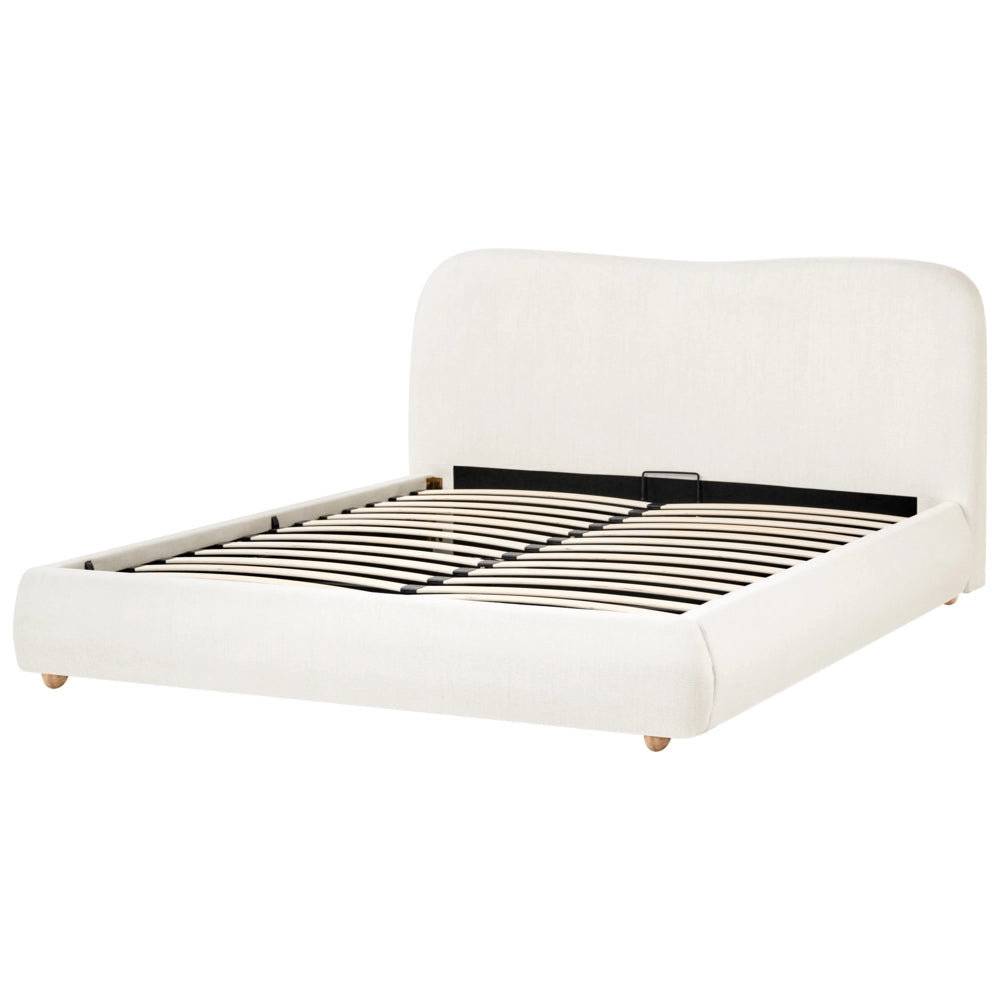 Letto con contenitore in poliestere bianco sporco 160 x 200 cm, design minimalista e moderno