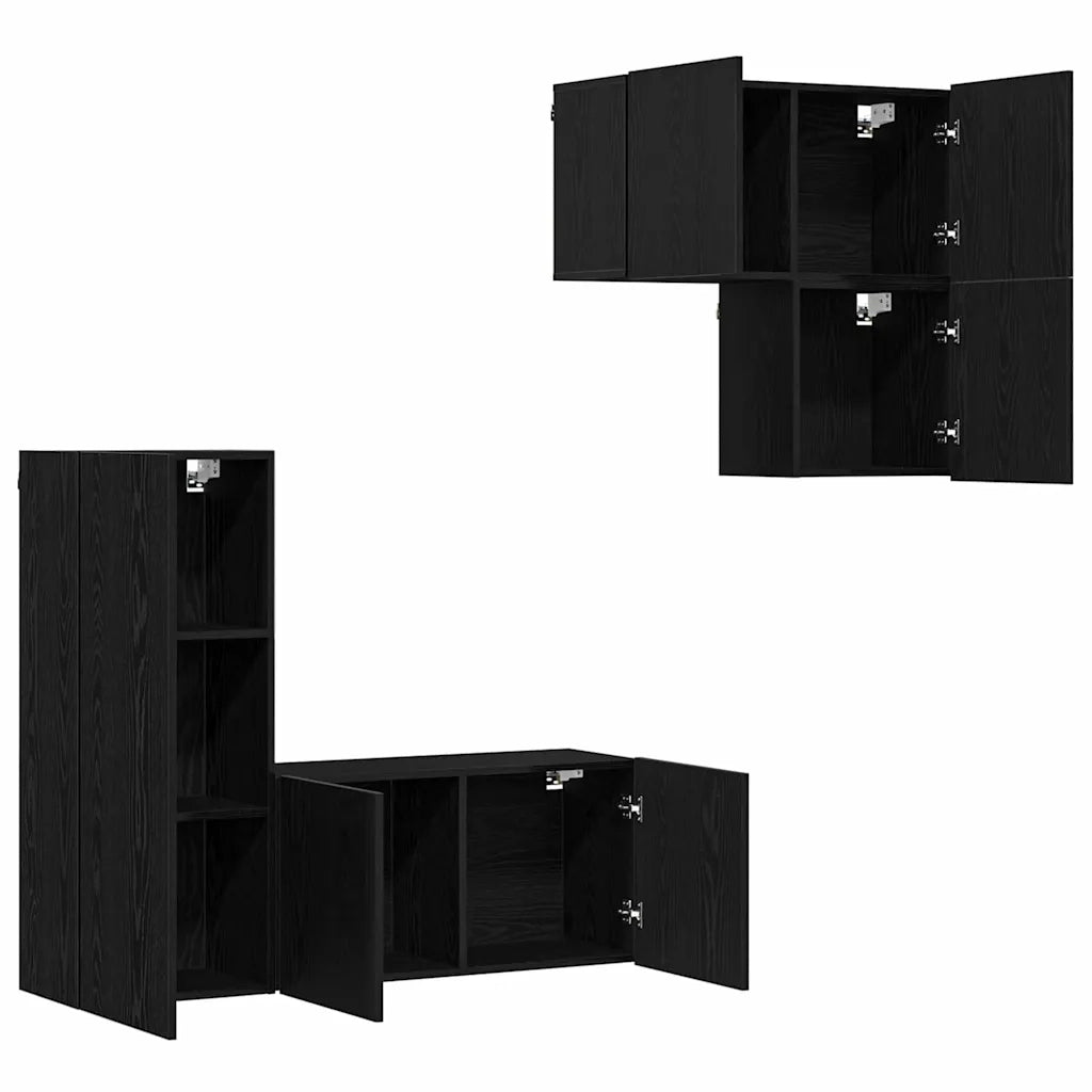 Mobile TV 4 pz | Armadietto TV | Mobile Porta TV Rovere Nero Legno multistrato