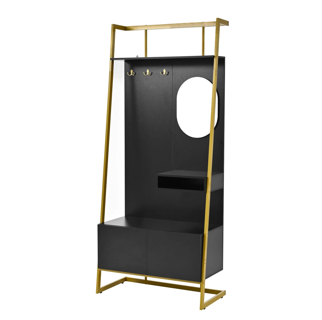 Guardaroba da ingresso 78x38.5x180.5 cm con specchio e vano scarpe nero