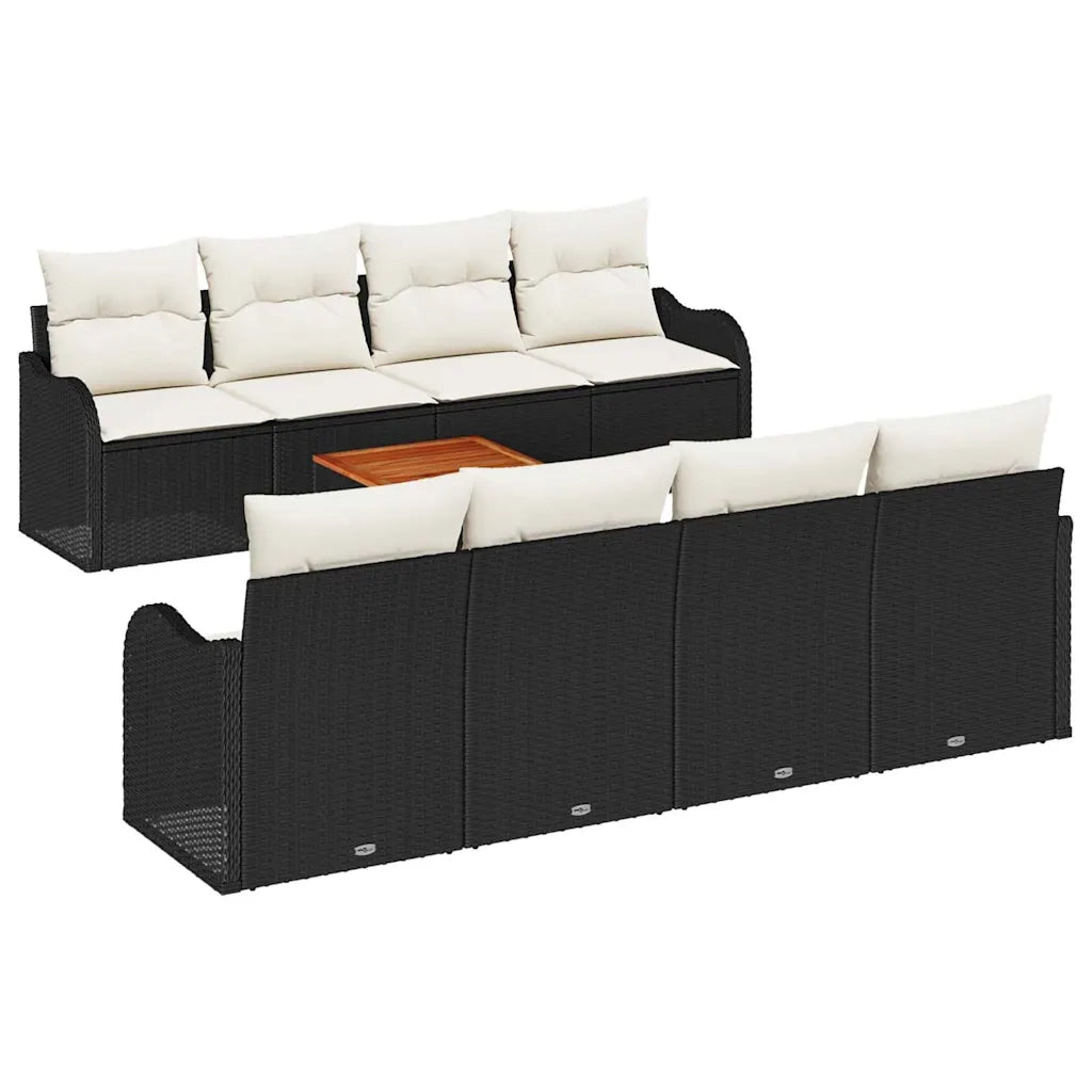 Set Divano da Giardino 9 pcs Nero e Crema polyrattan