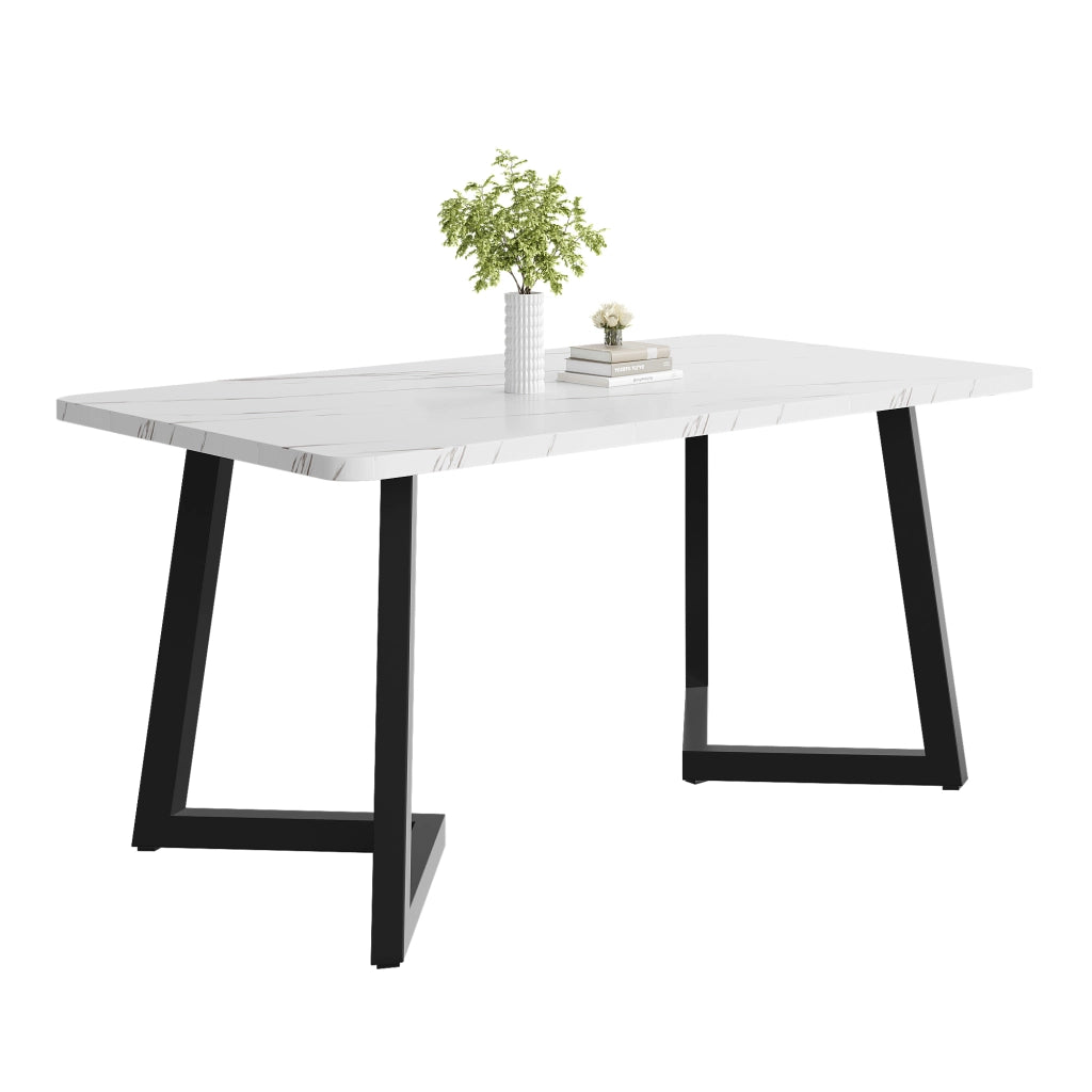 Tavolo da pranzo 117x68 cm (1 pezzo), struttura in metallo, tavolo da pranzo rettangolare con motivo marmorizzato moderno, tavolo da cucina con gambe