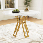 Tavolo da pranzo rotondo (100 x 100 x 76 cm), tavolo rotondo leggero e lussuoso per 4-6 persone, adatto a sale da pranzo e soggiorni, gambe dorate, pi