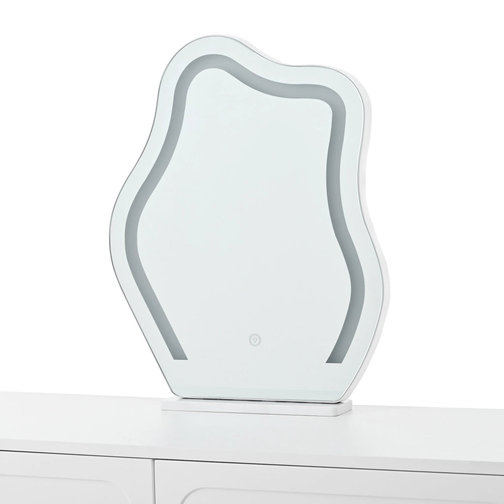 Tavolo Trucco con Specchio LED e Cassetti ¨C MINIMAL ¨C Bianco, 140x40x130 cm