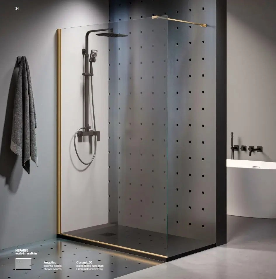 Parete Walk In H200 Anticalcare 8mm Trasparente Profili Oro - 160 cm