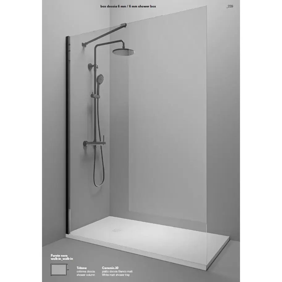 Parete Walk In Profili Neri H200 Anticalcare 6mm Trasparente - 65 cm