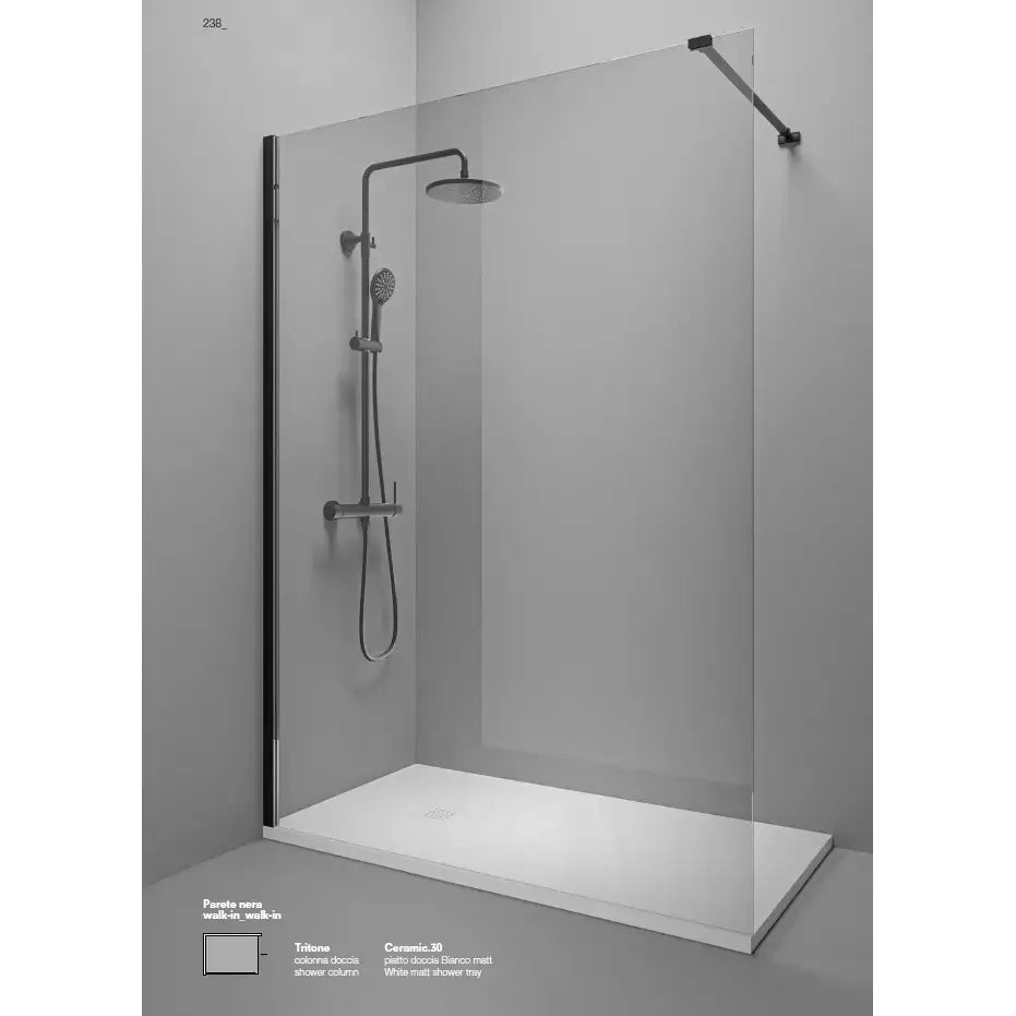 Parete Walk In Profili Neri H200 Anticalcare 6mm Trasparente - 65 cm