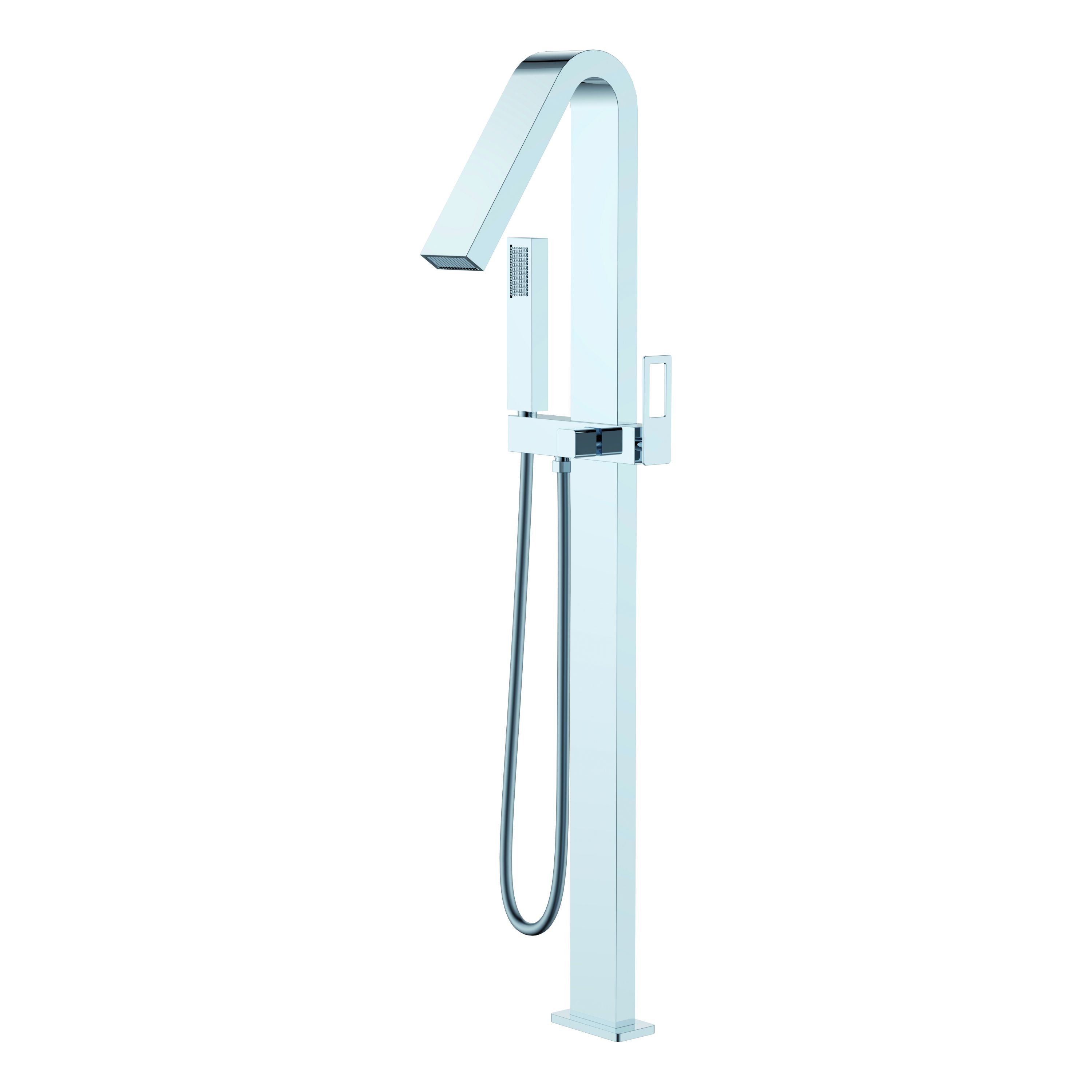 IMEX Miscelatore vasca-doccia a pavimento in acciaio e ottone cromato colore inox con cartuccia ceramica Ø35 mm, tubo flessibile in PVC, comando a una posizione, scatola di comando a pavimento Modello