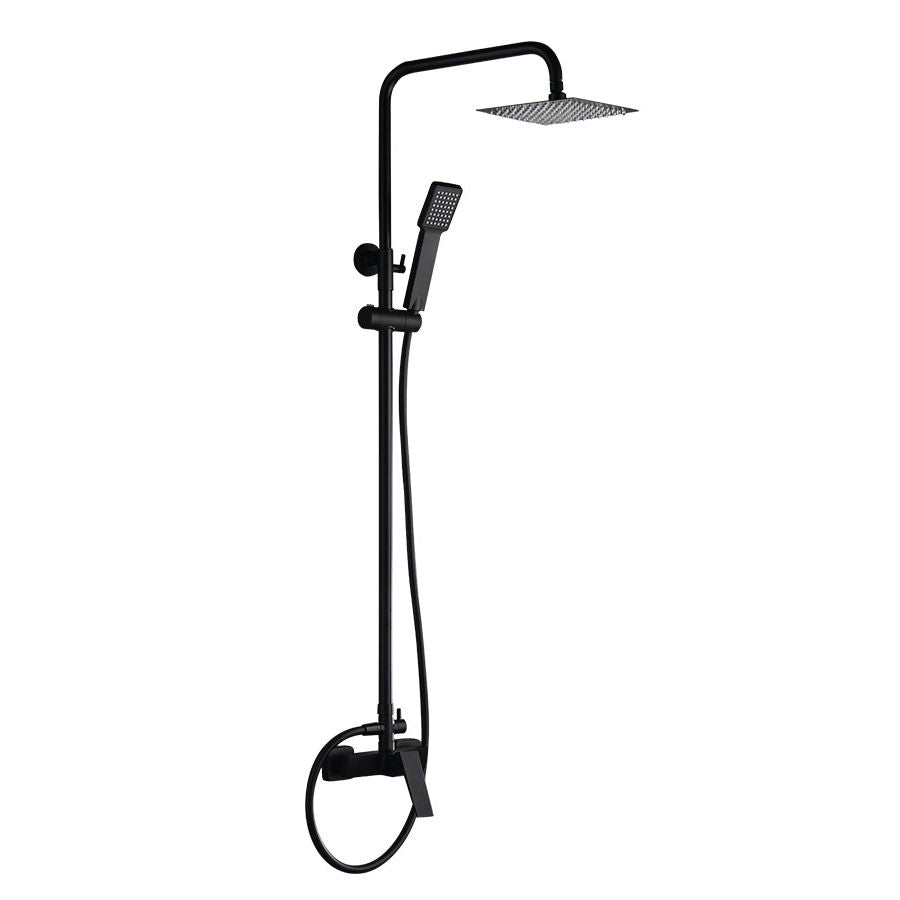 IMEX Colonna doccia monocomando nero opaco in acciaio inox e ottone con asta estensibile soffione extra piatto 20x20 cm anticalcare supporto regolabile cartuccia ceramica Ø35 mm tubo flessibile 1