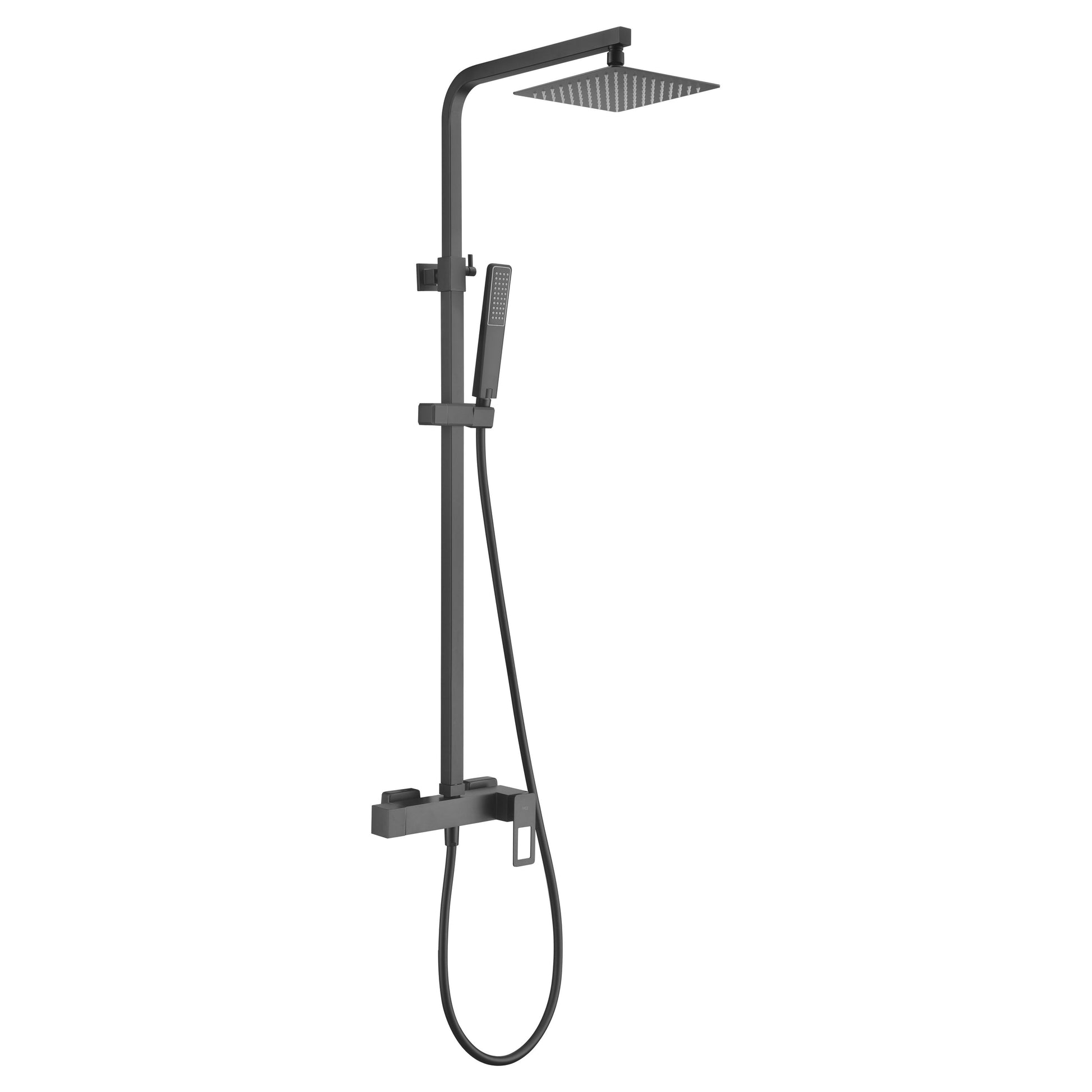 IMEX Set doccia miscelatore monocomando nero opaco acciaio inox S304 e ottone asta estensibile 20x20 cm soffione extrapiatto anticalcare cartuccia ceramica Ø35mm tubo flessibile Imex-BDC032-NG