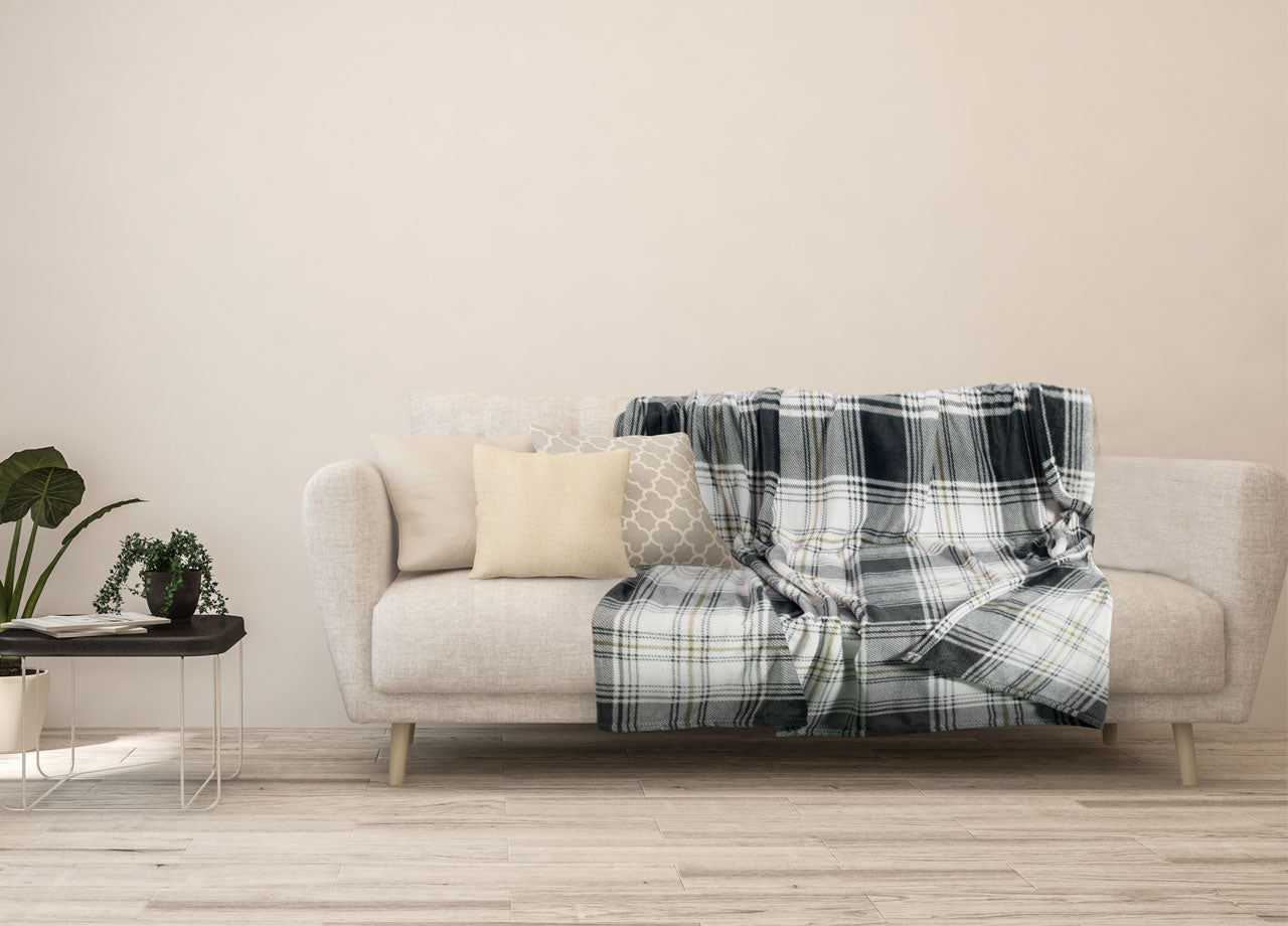 Plaid Divano Tartan Scozzese A Quadri Coperta Inverno Calda Morbida - 2 Piazze - Grigio
