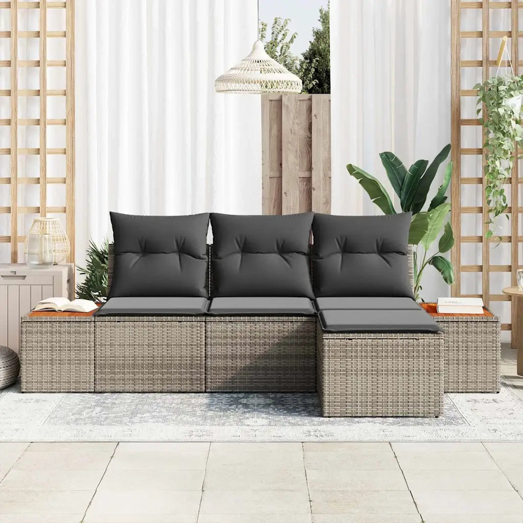 Set Divano da Giardino 4 pz | Set Salotto da Giardino Grigio Rattan in Polipropilene