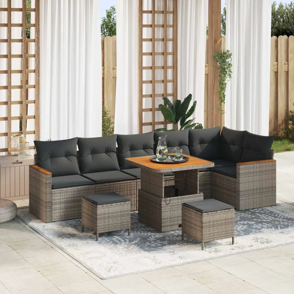 Set Divano da Giardino 9 pcs Grigio polyrattan 3362933