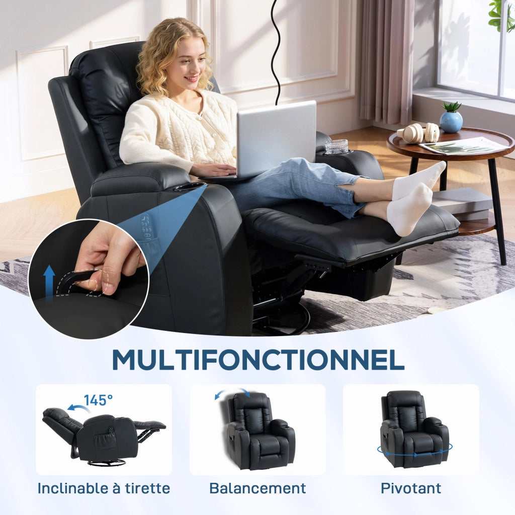 Poltrona Relax Massaggiante Elettrica con Riscaldamento ¨C Xylo ¨C Reclinabile Girevole 360¡ã Nero