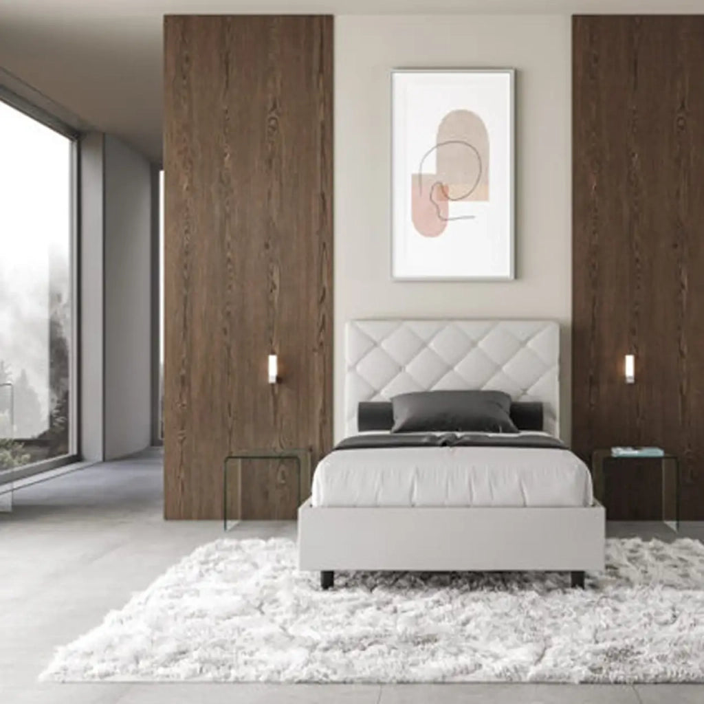 Letto singolo con rete imbottito 100x190 similpelle bianco Priya
