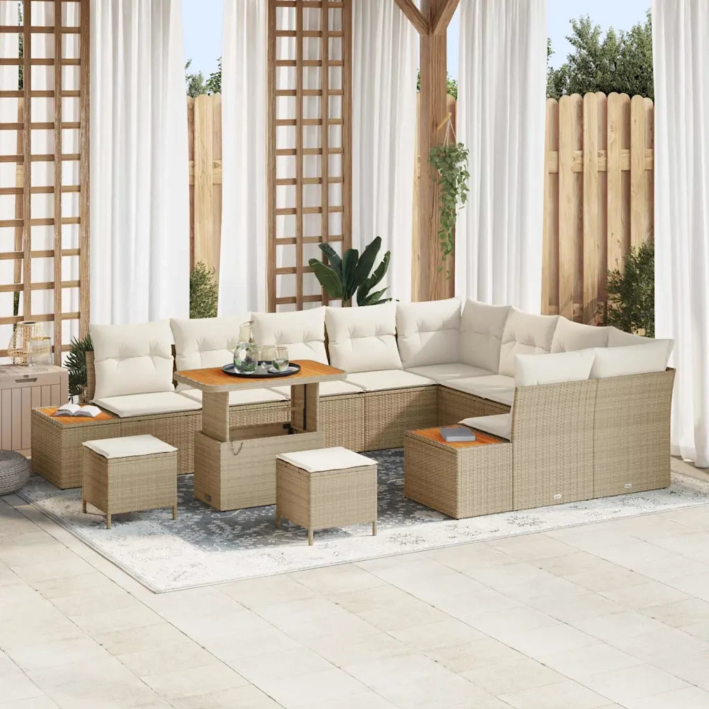Set Divano da Giardino con cuscino 12 pcs Beige Poly Rattan