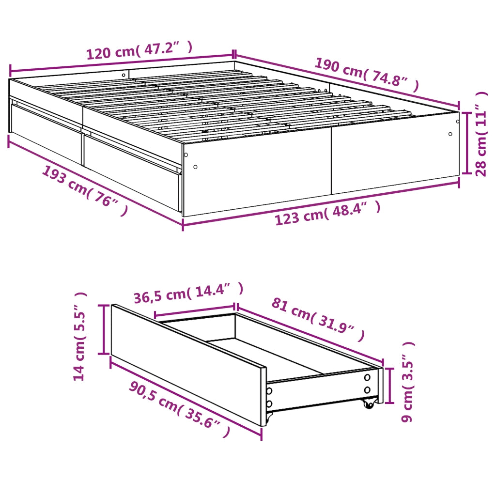 Giroletto Cassetti Grigio Sonoma 120x190 cm Legno Multistrato 3280704