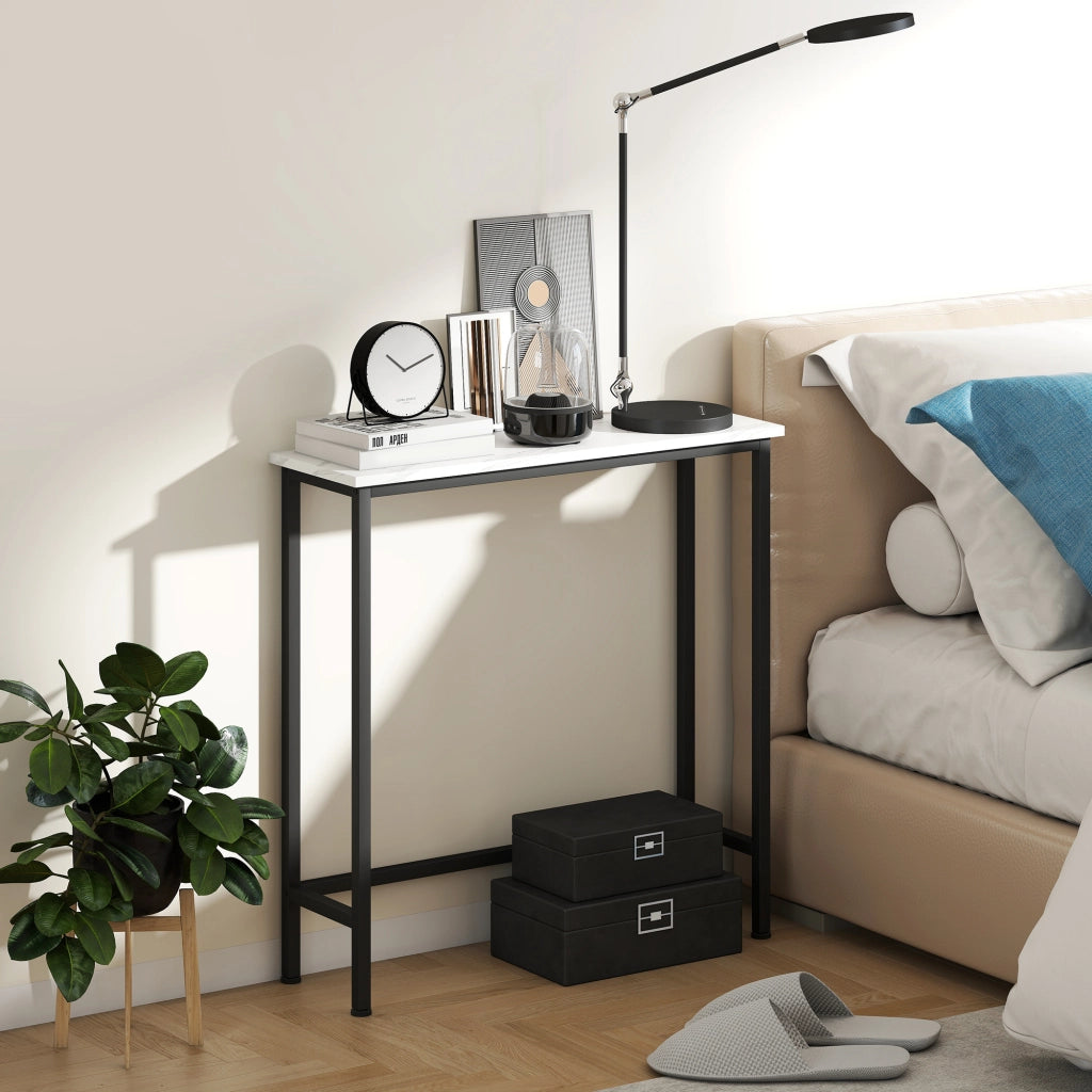 Consolle da Ingresso 75x24x76 cm Piano Effetto Marmo in Legno e Acciaio Bianco e Nero