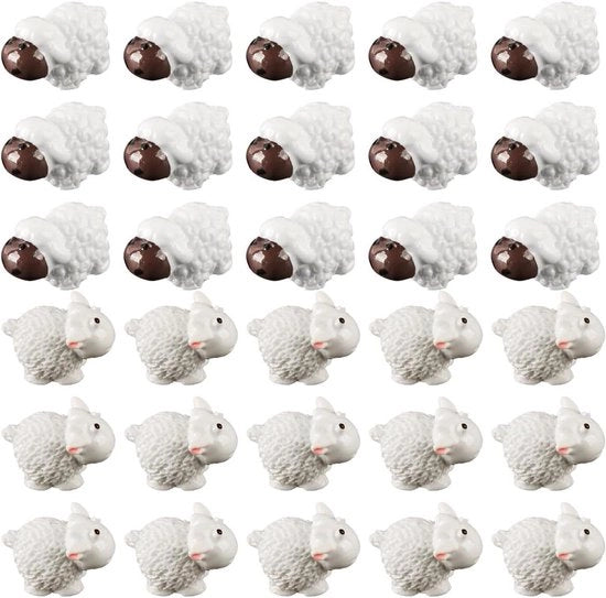 Set di figure di pecore miniature da 30 pezzi per decorare giardini miniaturi - DIY e decorazione paesaggistica con pecore bianche e rosse - ideale per terrarium con muschio e serre.