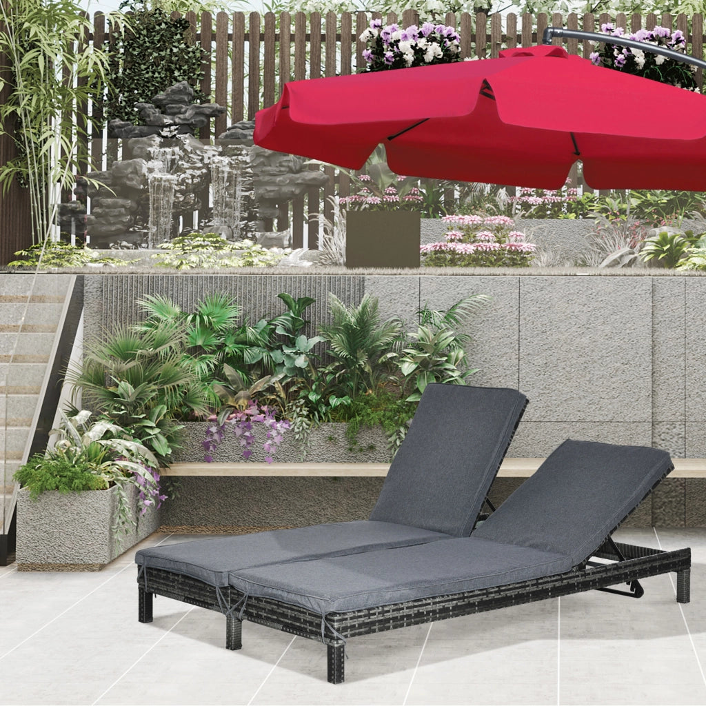 Lettino prendisole per 2 persone schienale regolabile in 5 posizioni in metallo e rattan sintetico per giardino e terrazzo.